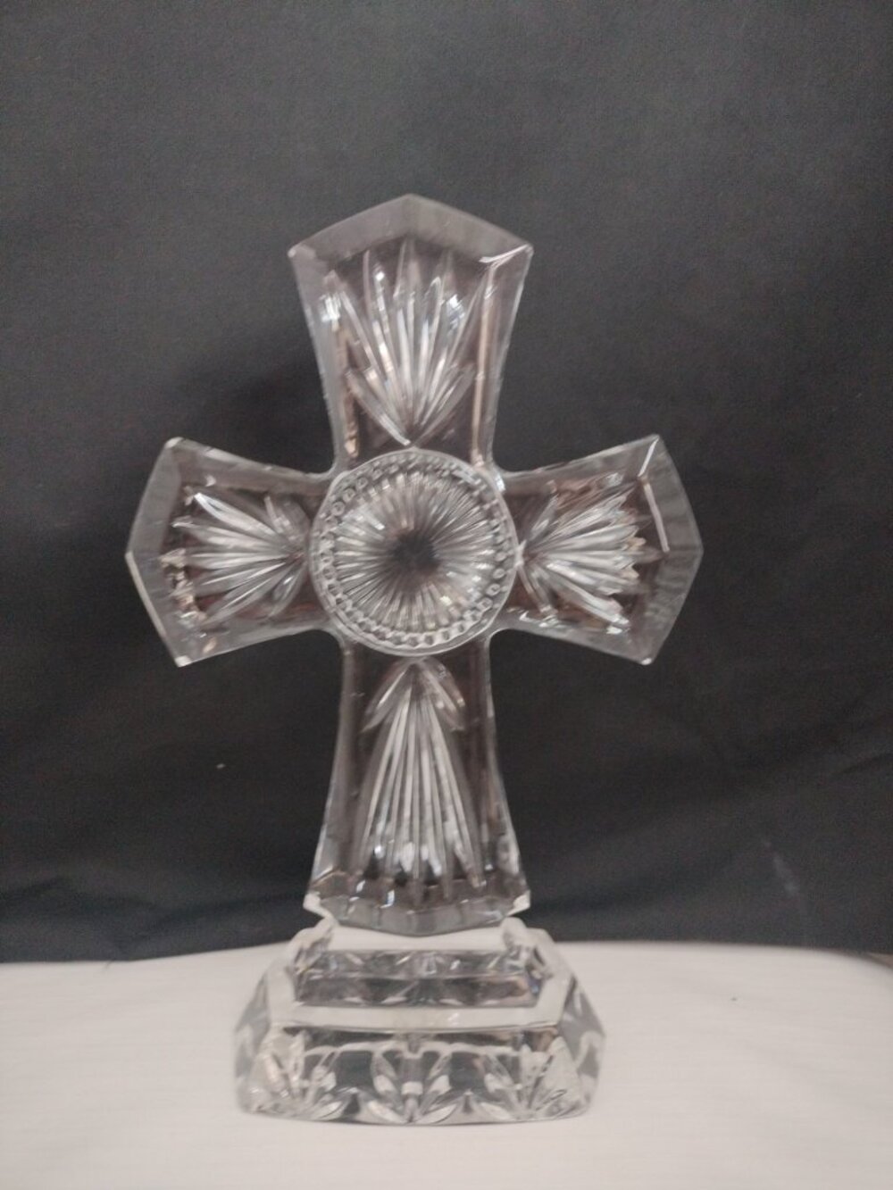 Vtg. Jihlavske Bohemia Sklarny Large Crystal Cross 10"X6"3/8 Heavy Czech Crystal